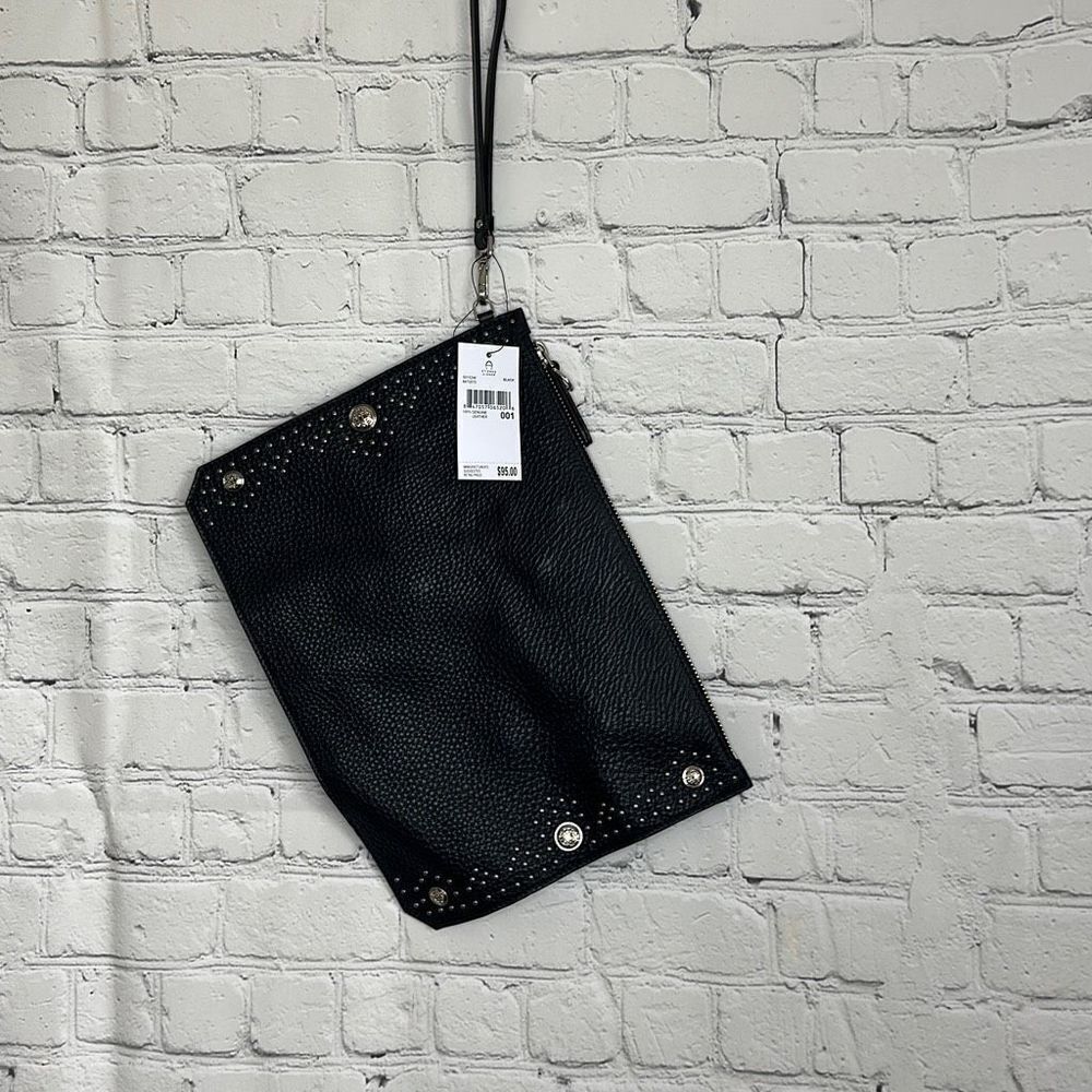 NEW Etienne Aigner Black Leather‎ Studded Wristlet Clutch Bag 50152W